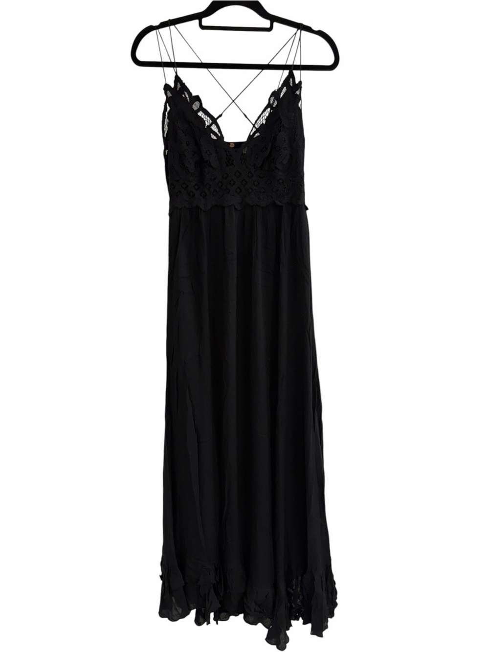 ✅ Free People Black Lace-Trim Maxi Dress size L - Picture 3 of 14